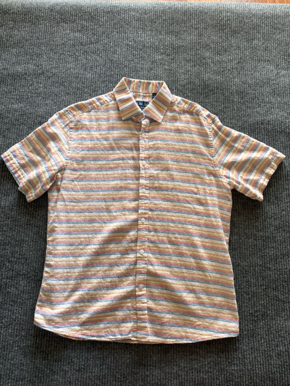 Charleston Threads Short-Sleeve Striped linen blend Button up Men's‎ Large